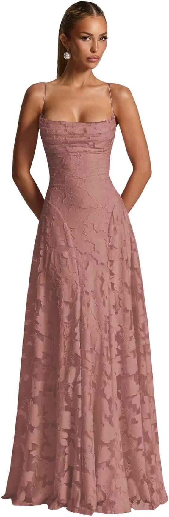 Floral Lace Bridesmaid Dresses Long Prom Dresses for Women Cowl Neck Formal Evening Wedding Guest Dress