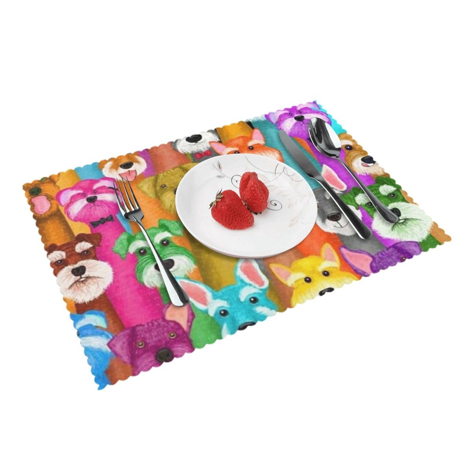 Dogs Printed Placemats Set of 4 PCS Washable Placemat for Kitchen Table Heat-resistant Table Mats 45x30 CM