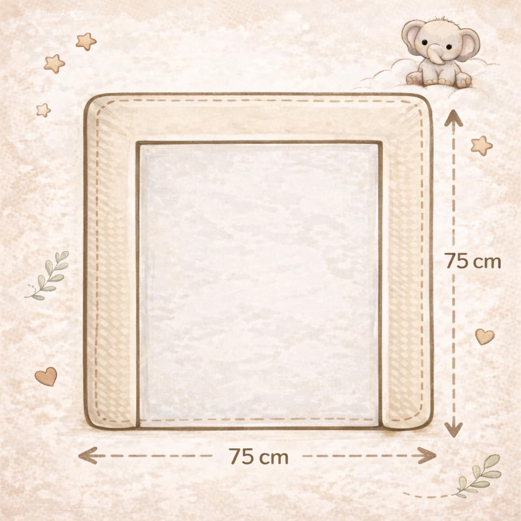 Wickelauflage Set 6-teilig – Wickelunterlage aus Waffelstoff & Frottee mit Druckknöpfen – Baby Wickelauflage – Wickeltischauflage – 75x75 cm (Breite x Tiefe), Hellbeige