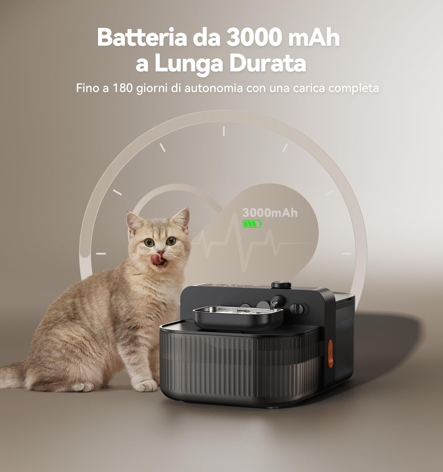 FEELNEEDY Fontanalla per Gatti senza Fili e senza Filtro con Pila 3000mAh | 3,5L Fontana per gatti senza Fili con Separazione Tra Acqua Pulita e Acqua Usata, Ciotola in Acciaio Inossidabile