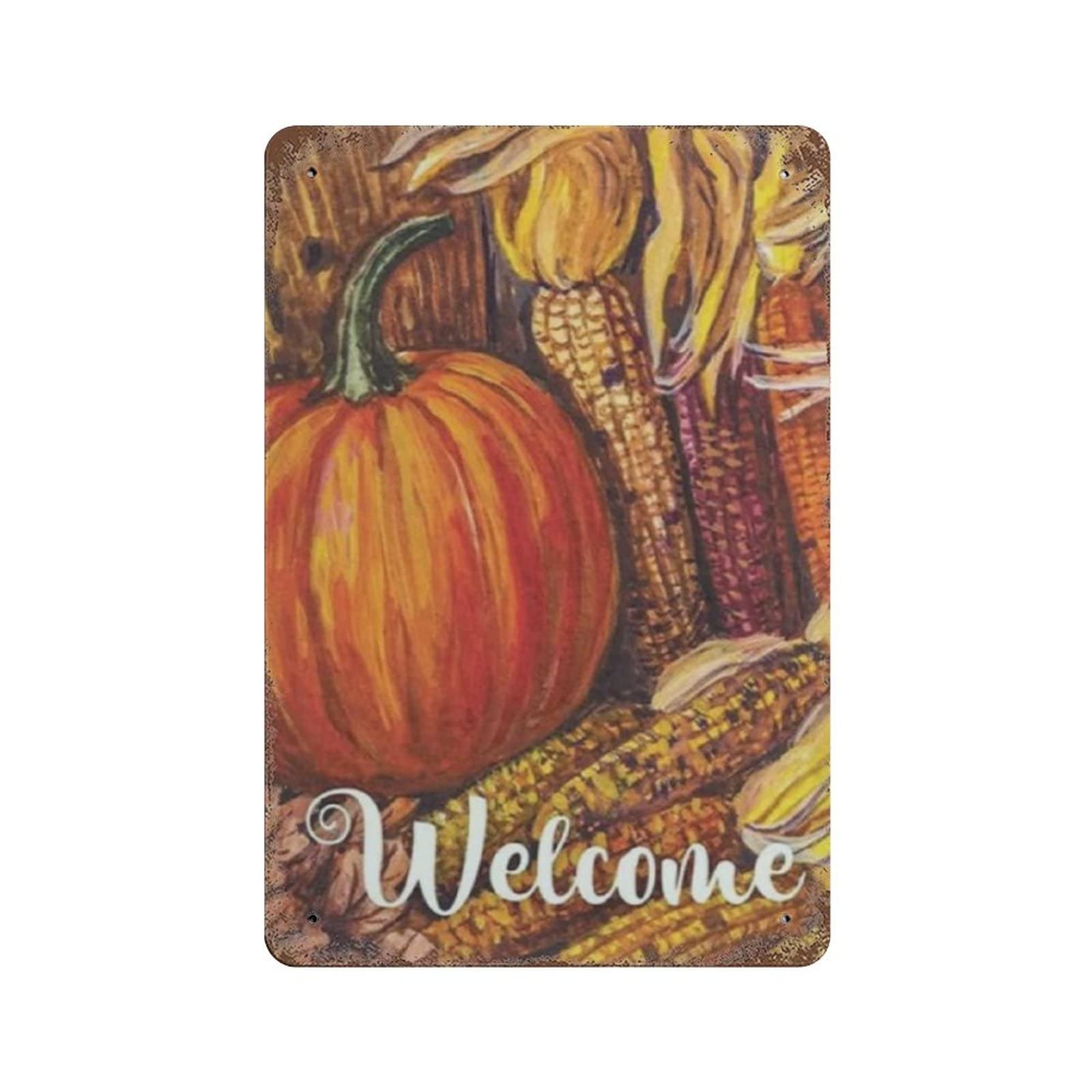 AOOEDM Welcome Pumpkin Vintage Metal Tin Sign for Home Coffee Shop Office Wall Art Metal Poster Garage Decor Man Cave Sign Inspirational Quote Wall Decor