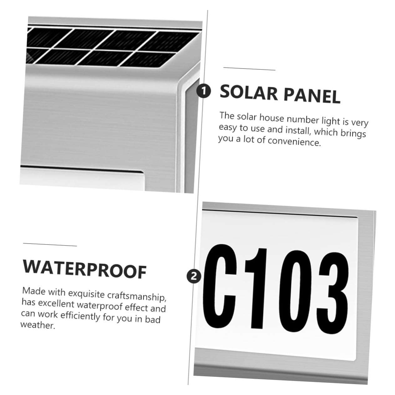 LIFKOME Solar Türschildlampe Adressschild mit LED Ip54 aus PP Silber 1 Satz für Haus und Haustürbeleuchtung