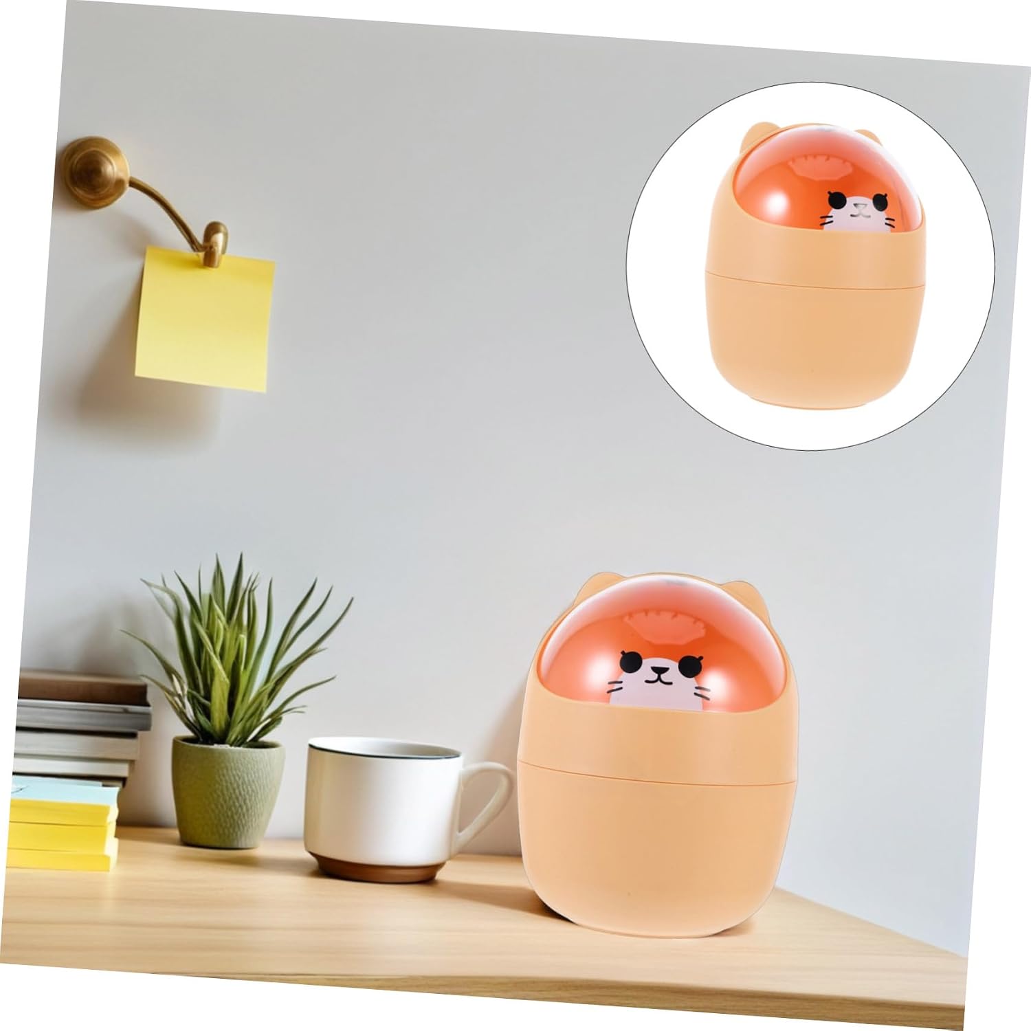 Mini Animal Trash Can with Shake Lid Cute Multi-Functional Desktop Waste Bin for Office Kitchen Home Use Eco-Friendly Small Storage Yellow