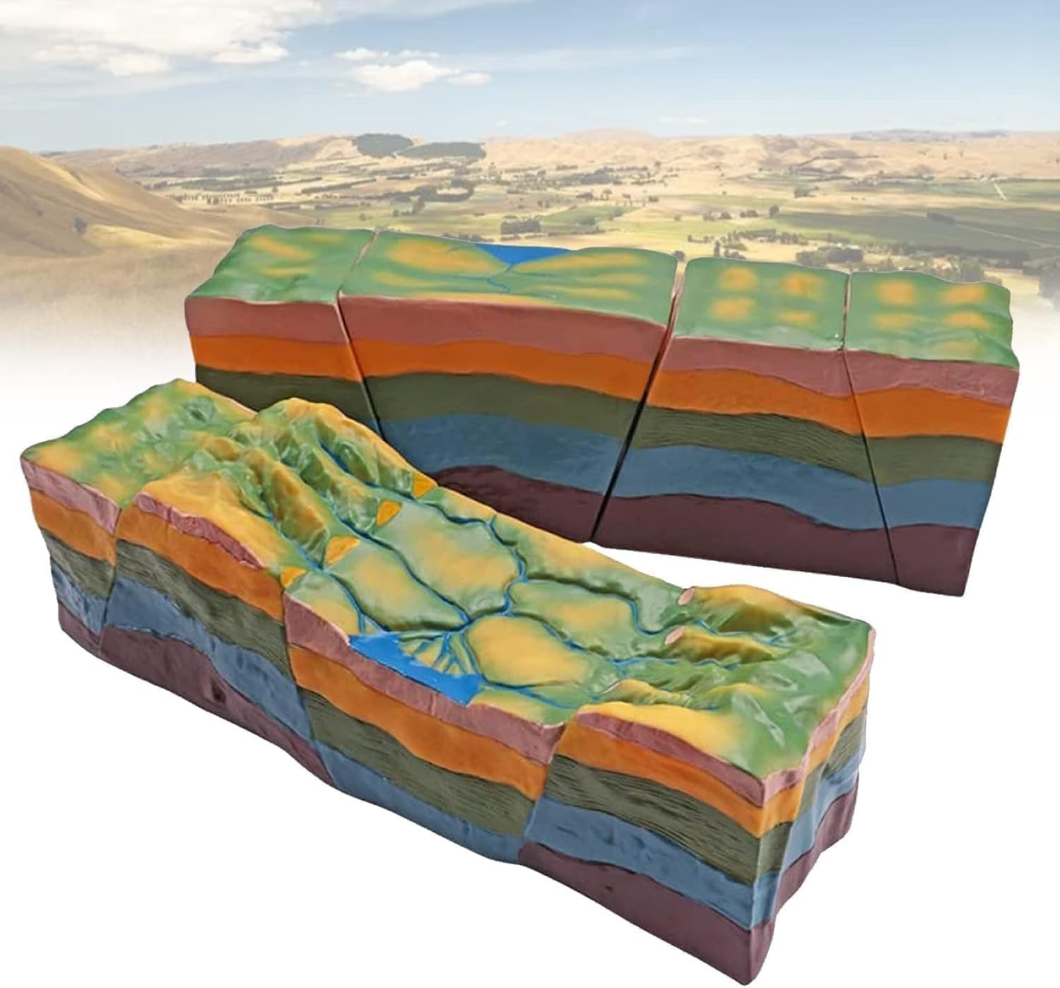 3D Plate Tectonics Model, Fault Structure and Horst Graben Development Model, Development of Fault Structure and Folded Land for Geography Demonstration