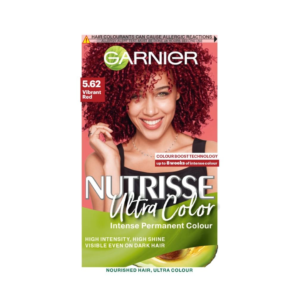 Garnier Nutrisse Ultra Color, Permanent Hair Dye, Intense Colour, For All Hair Types, 5.62 Vibrant Red