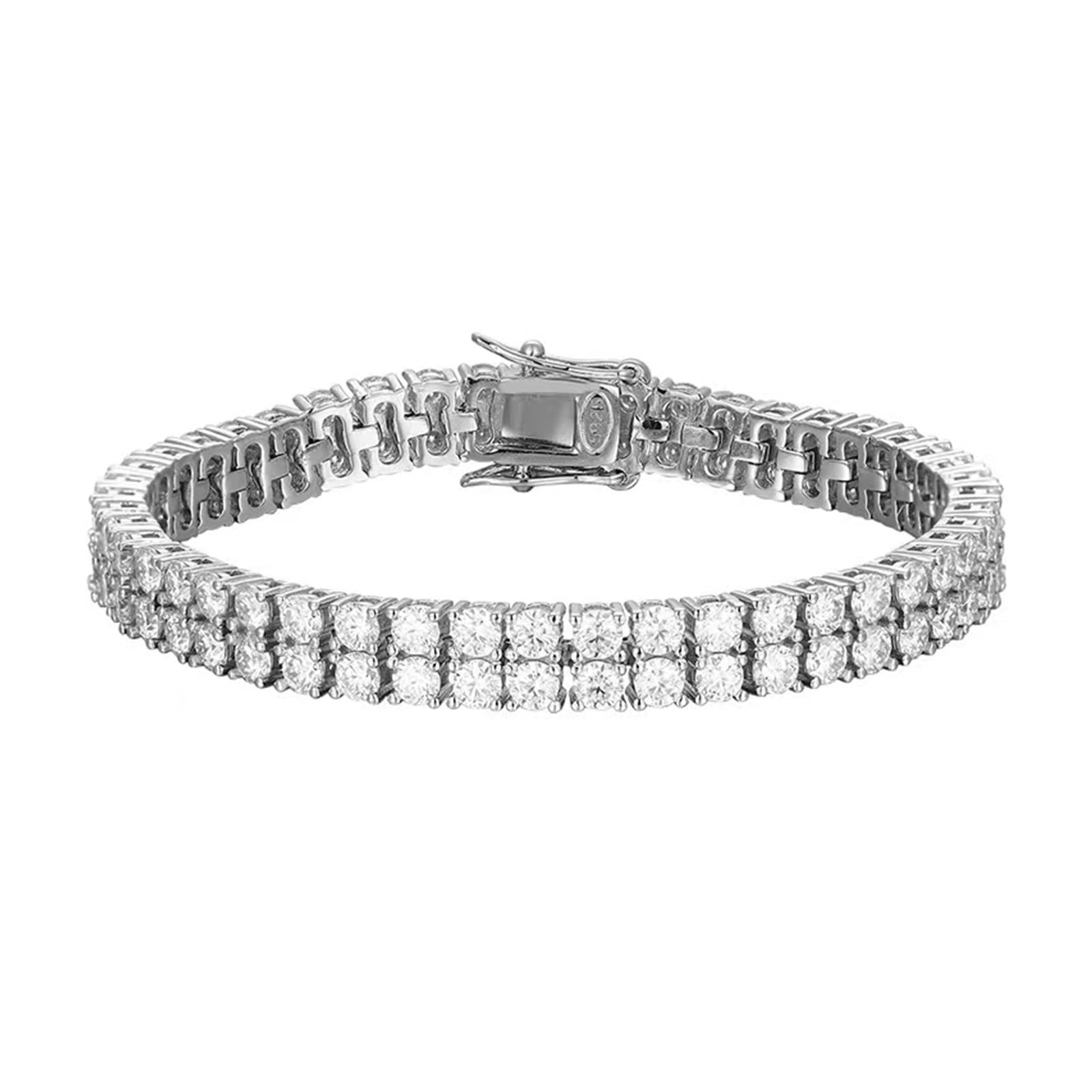 LYGBAOFUL Armband Armbandtrendiges 925er Silber 3 mm D-Farben-Moissanit-Tennisarmband, zweireihig, für Damen, plattierte Weißgold-Gliederkettenarmbänder, Armreifen (2 Reihen – 19,5 cm (11 Karat))