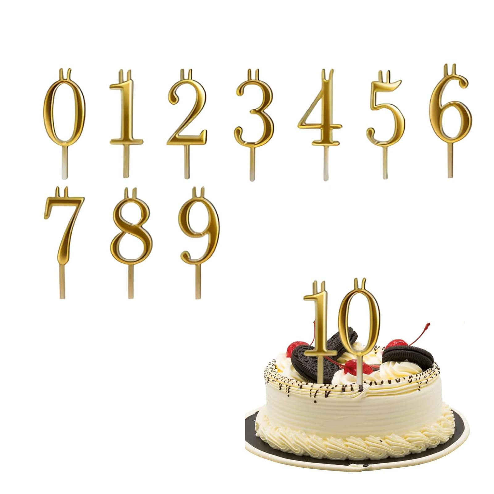 Photo 1 of 10 PCS Reusable Number Candle Holder Set, Birthday Candle Holder with Gold Finish, Stainless Steel Number Candles for Anniversary Parties and Milestone Celebrations (Gold)