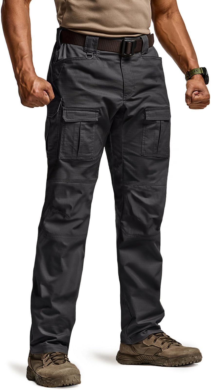 Men's Flex Ripstop Tactical Pants, Water Resistant Stretch Cargo Pants, Lightweight EDC Hiking Work Pants