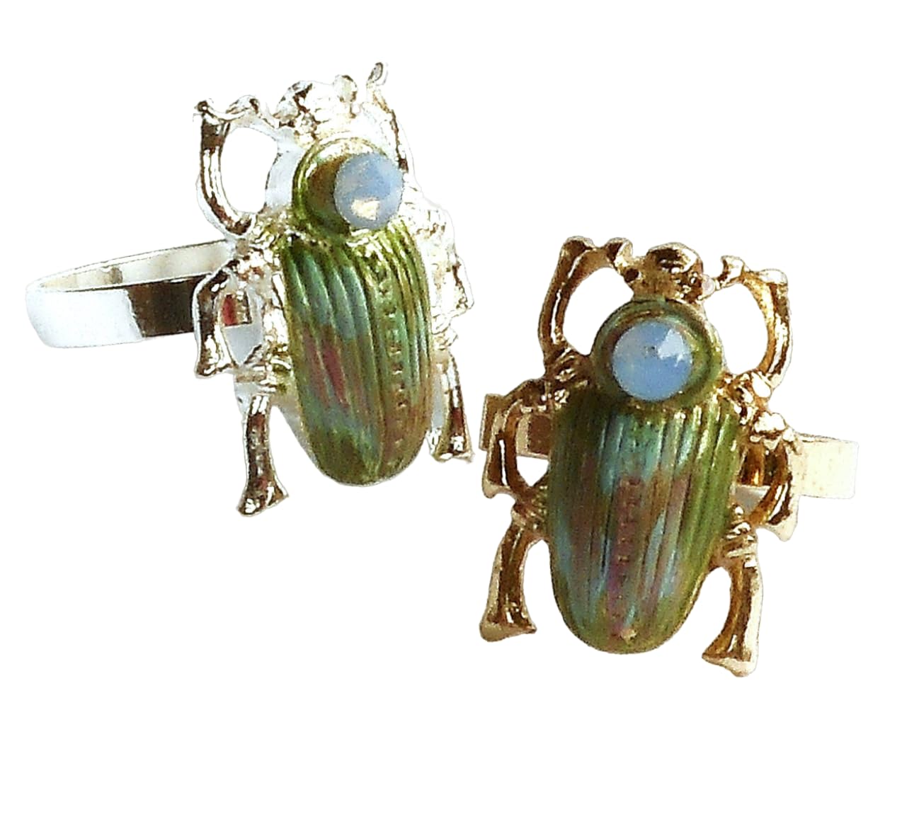 Goddess Arts CollectionCute Hand Painted Large Egyptian Silver Plated Scarab Beetle Bug Ring Mystical Spiritual Protection Good Luck Boho Jewelry Goddess Arts Collection