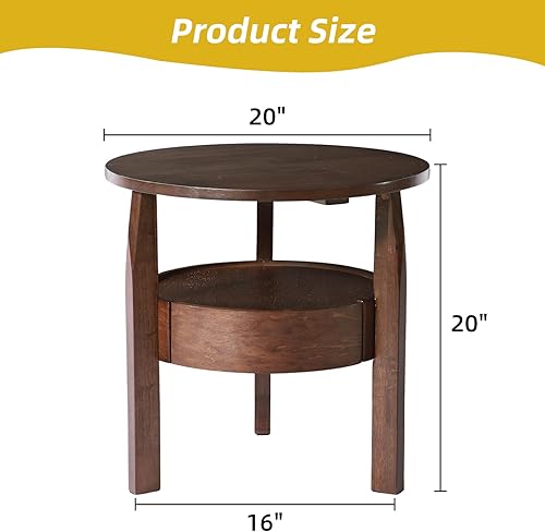 Miniatura 2 de Mesa auxiliar redonda con cajón oculto, mesa auxiliar de madera natural de 20 pulgadas de profundidad x 20 pulgadas de alto con cajón, mesa auxiliar