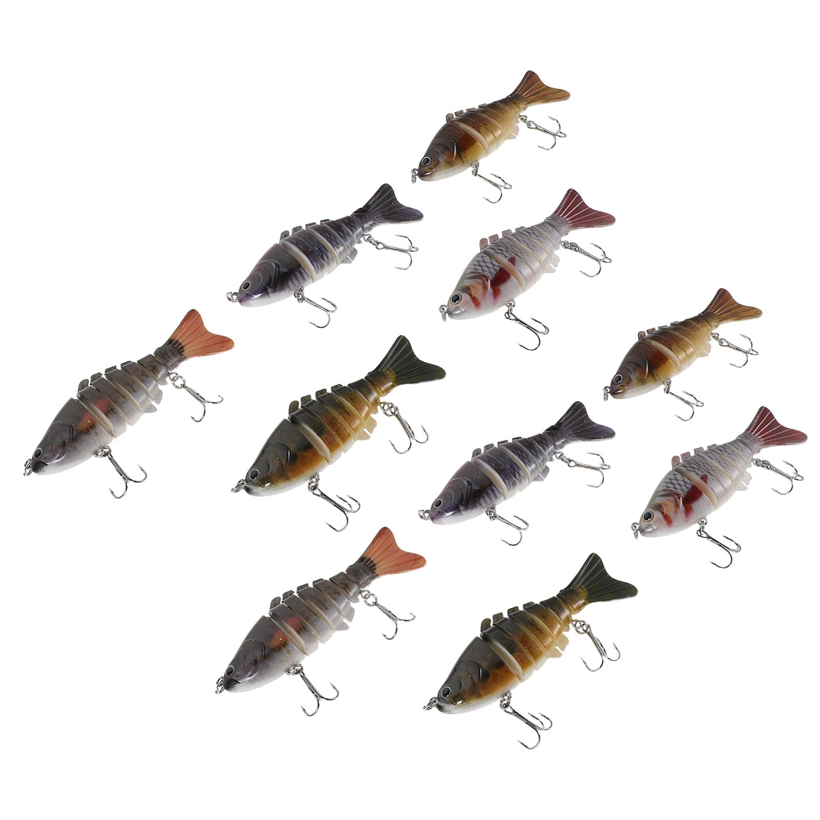 Esche da Pesca Multi-snodo 10 Cm 10 Pezzi in Plastica Rigida per Trota e Spigola, Esche Artificiali per Acqua Dolci e Salate, Attrezzatura Pesca Superficie