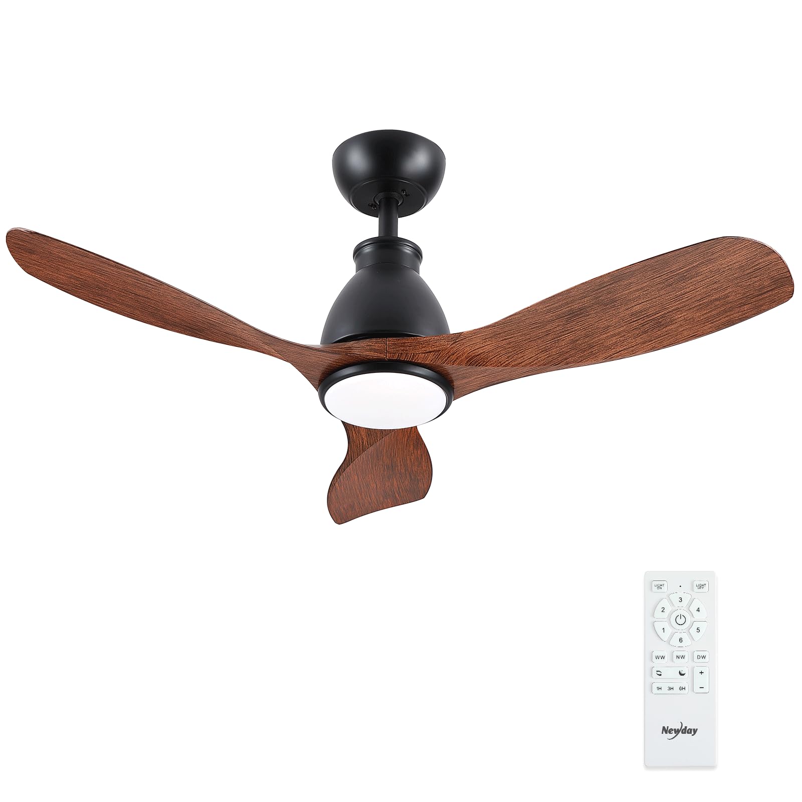 Newday Deckenventilator Holzfarbe mit Licht, 106cm Deckenventilatoren mit Fernbedienung Leise, Ventilator Lampe Decke mit Stufenloser Dimmer, 7 Geschwindigkeiten-Modus, Speicherfunktion, 3 Flügel