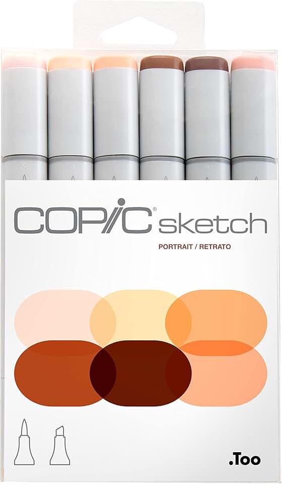COPIC Marcador Sketch Ponta Dupla Redonda e Chanfrada, Estojo com 6 Cores Portrait