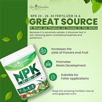 Go Garden NPK 20 20 20 Water Soluble Fertilizer for Plants Growth, Fertilizer for Home Plants 100% Water Soluble (400) Powder