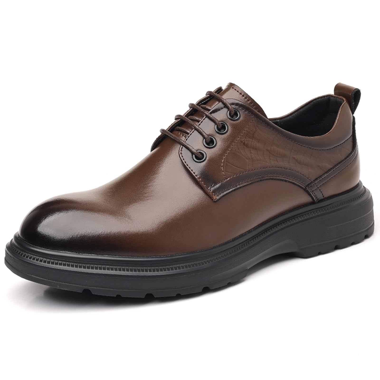 Men's Leather Non-Slip Formal Shoes, Comfortable Round Toe Thick Sole Dress Shoes, Non-Slip Waterproof Business Office Shoes