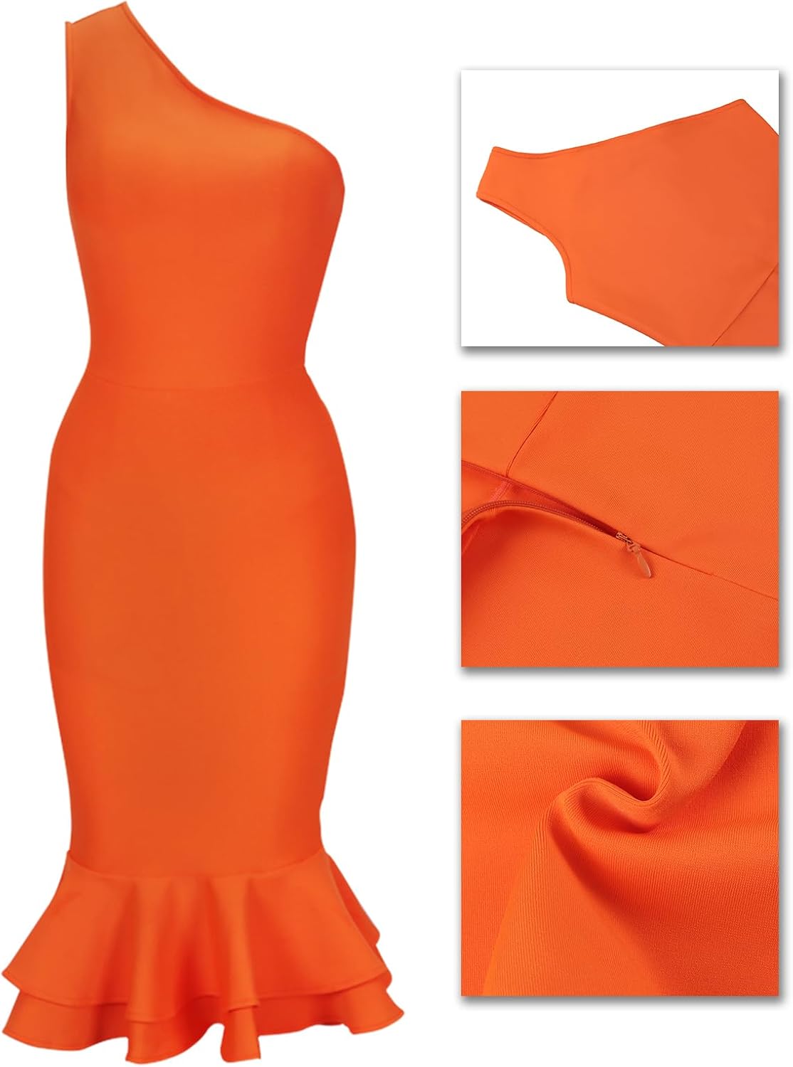 whoinshop Women's One Shoulder Mermaid Bodycon Dress Celebrity Midi Party Club Bandage Dress - Image 5