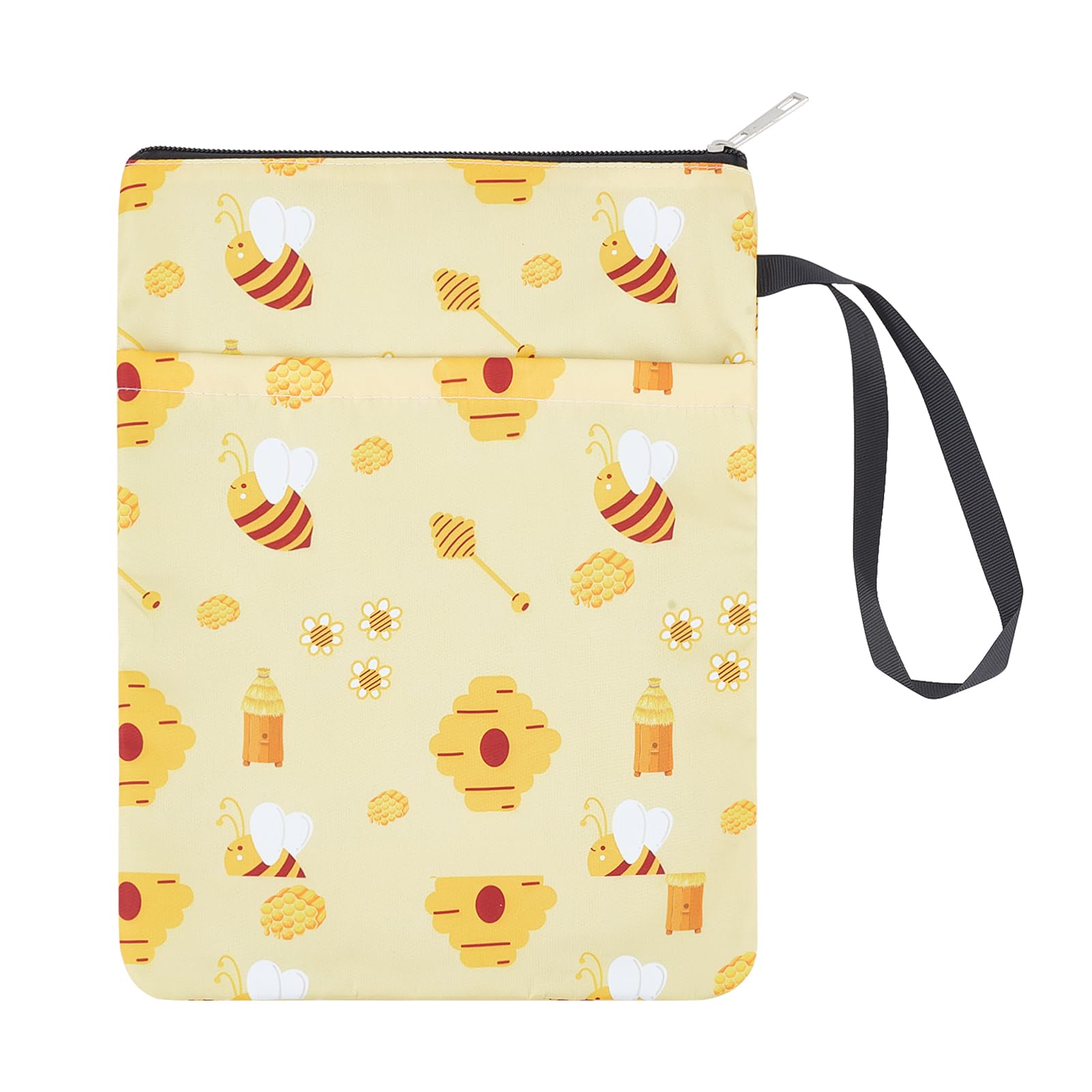 NICENEEDED Yellow Bees Thicken Book Cover with Zipper, Book Sleeve with with Wider Rope, Book Protector for Book Lovers Waterproof Book Pouch with Front Pocket