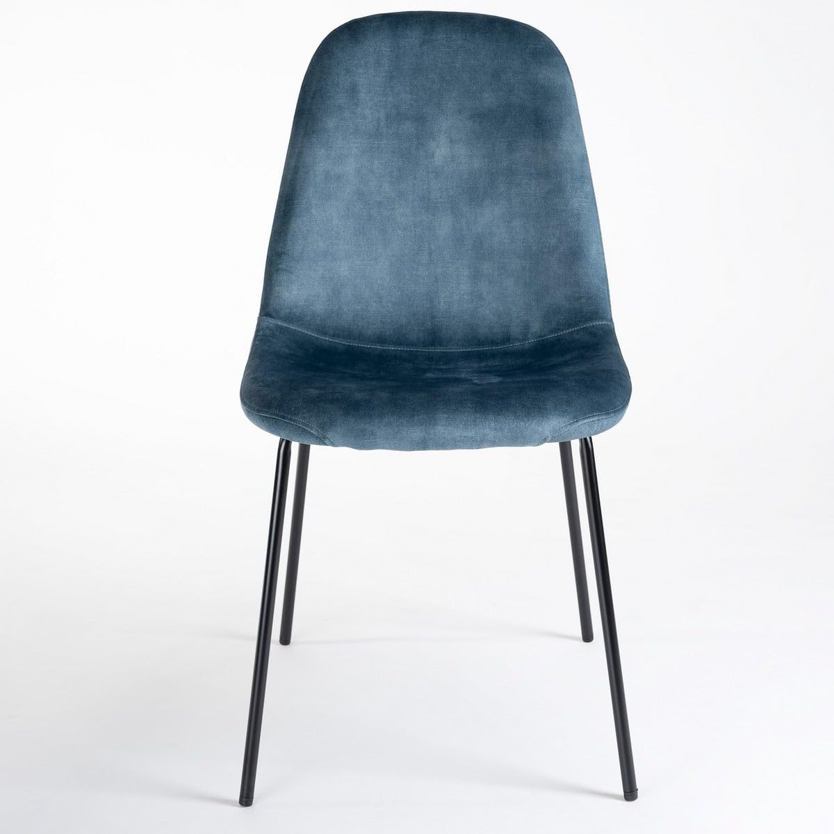 LOLAhome - Silla de Comedor o Cocina Gina Azul tapizada en Terciopelo con Patas metálicas Negras