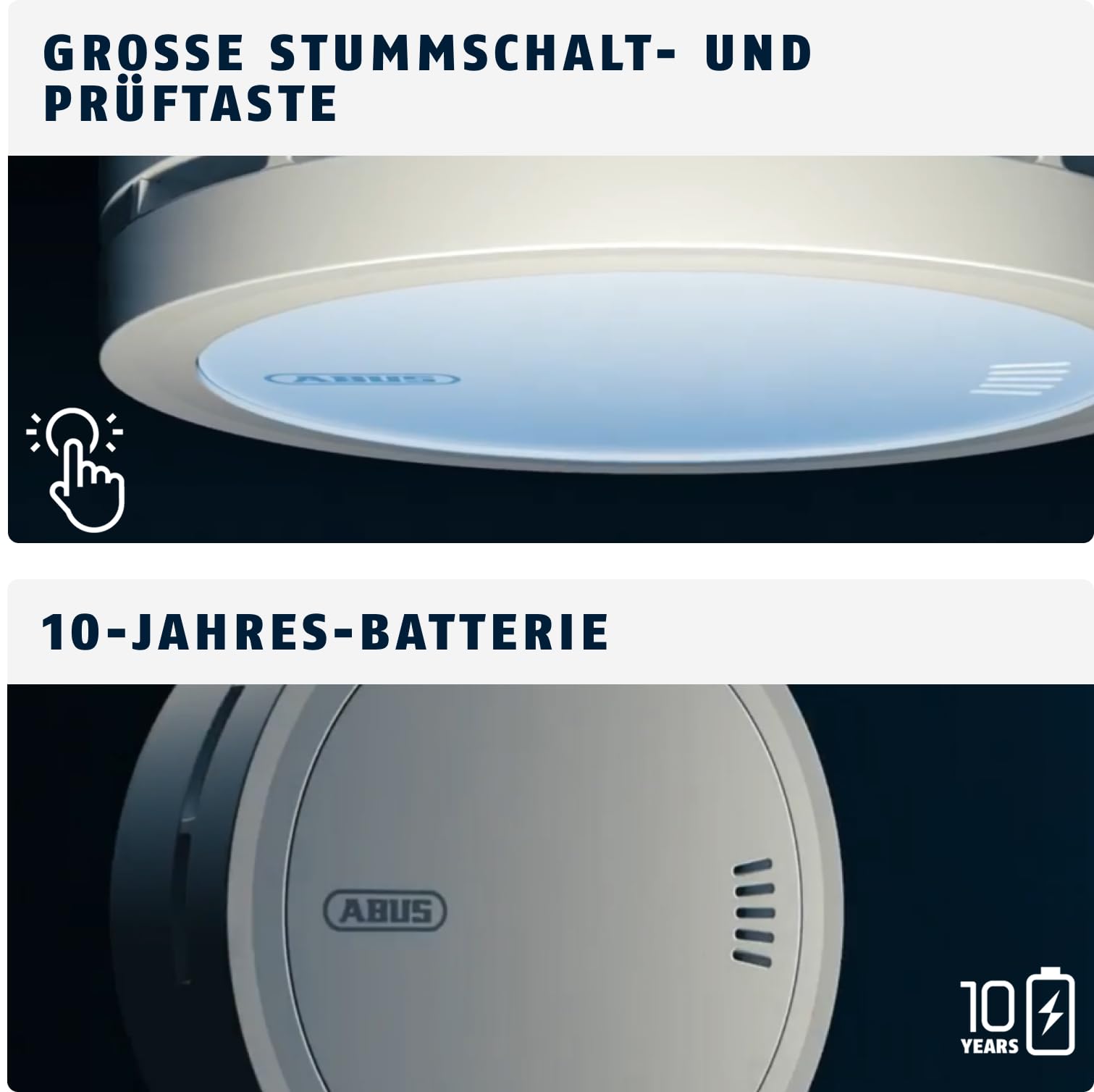 ABUS Rauchmelder Prefira 10 - Q-Label zertifizierter Rauchwarnmelder mit 10-Jahres-Batterie, großer Prüftaste, Fehlalarm-Schutz mit Insektenschutzgitter und Verschmutzungskompensation