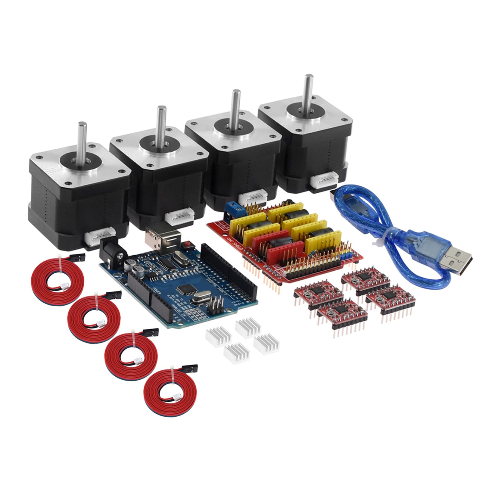 Domary CNC Shield V3.0 Erweiterungsplatine R3 4*A4988 Treiberkit mit Kühlkörper-USB-Kabel für 3D-Drucker