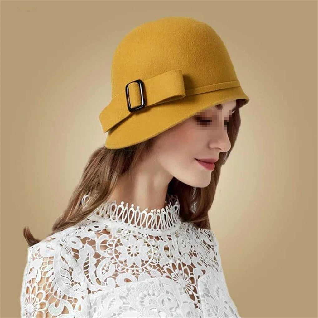 Cappello a cloche da donna in feltro di lana nero con fiocco a tesa larga Fedora cappelli floppy da donna cappelli derby