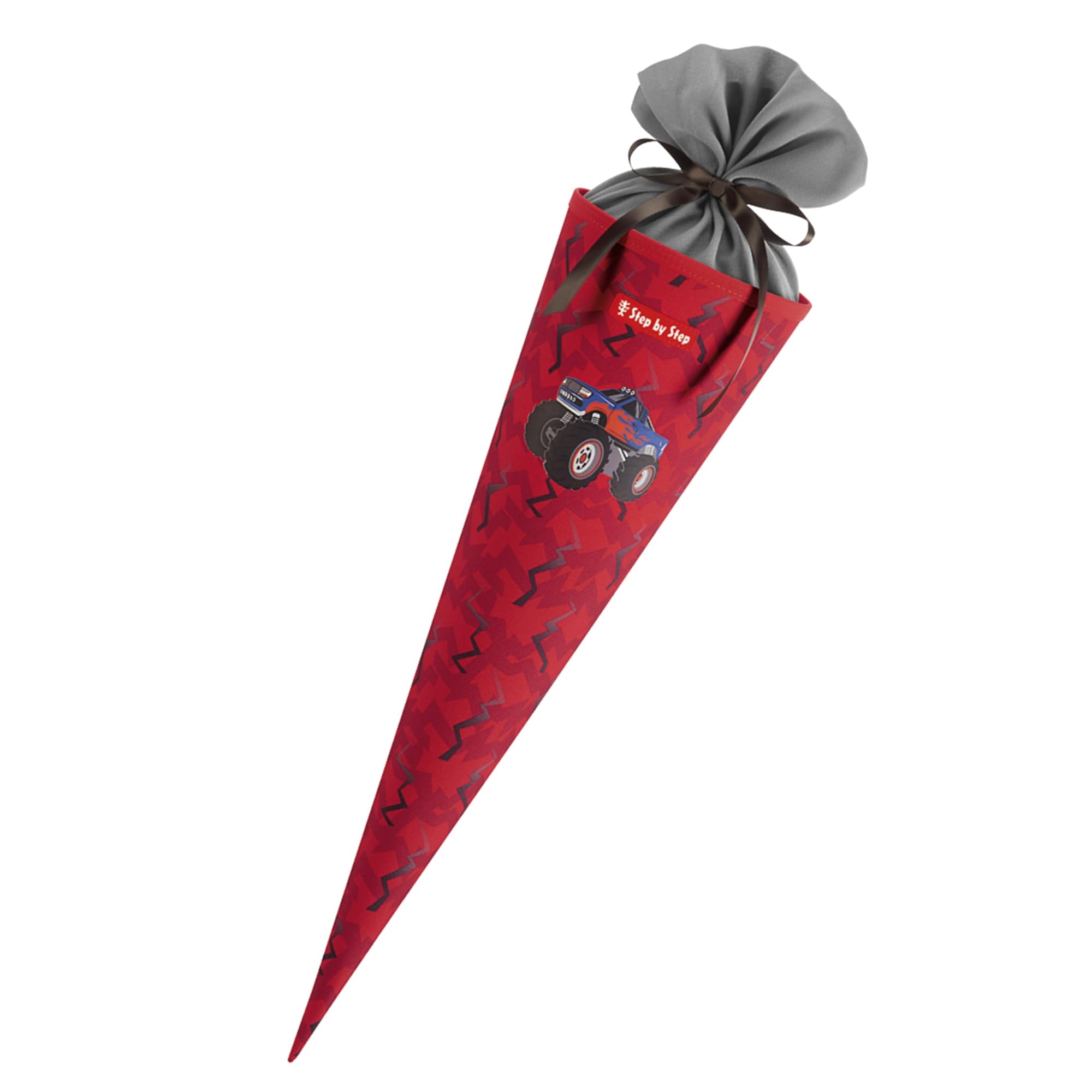 Step by Step Schultüte „Monster Truck Rocky“, passend zum Schulranzen, aus recycelten PET-Flaschen, Verschluss aus Stoff, 5L Füllvolumen, 70 cm Höhe, für die 1. Klasse, blau