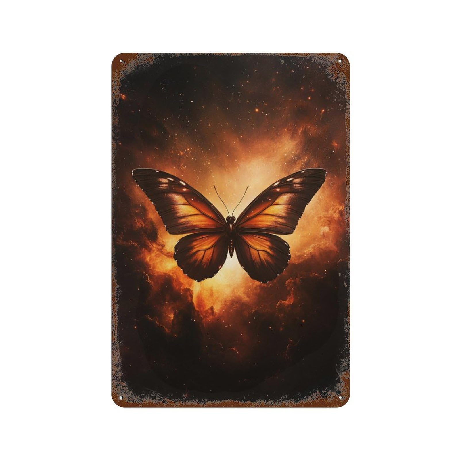 Vintage Rust Metal Sign with Butterfly Nebula Wallpaper Design 11.8"x7.9", for Office, Studio And Wall Decor, Farmhouse Wall Decor