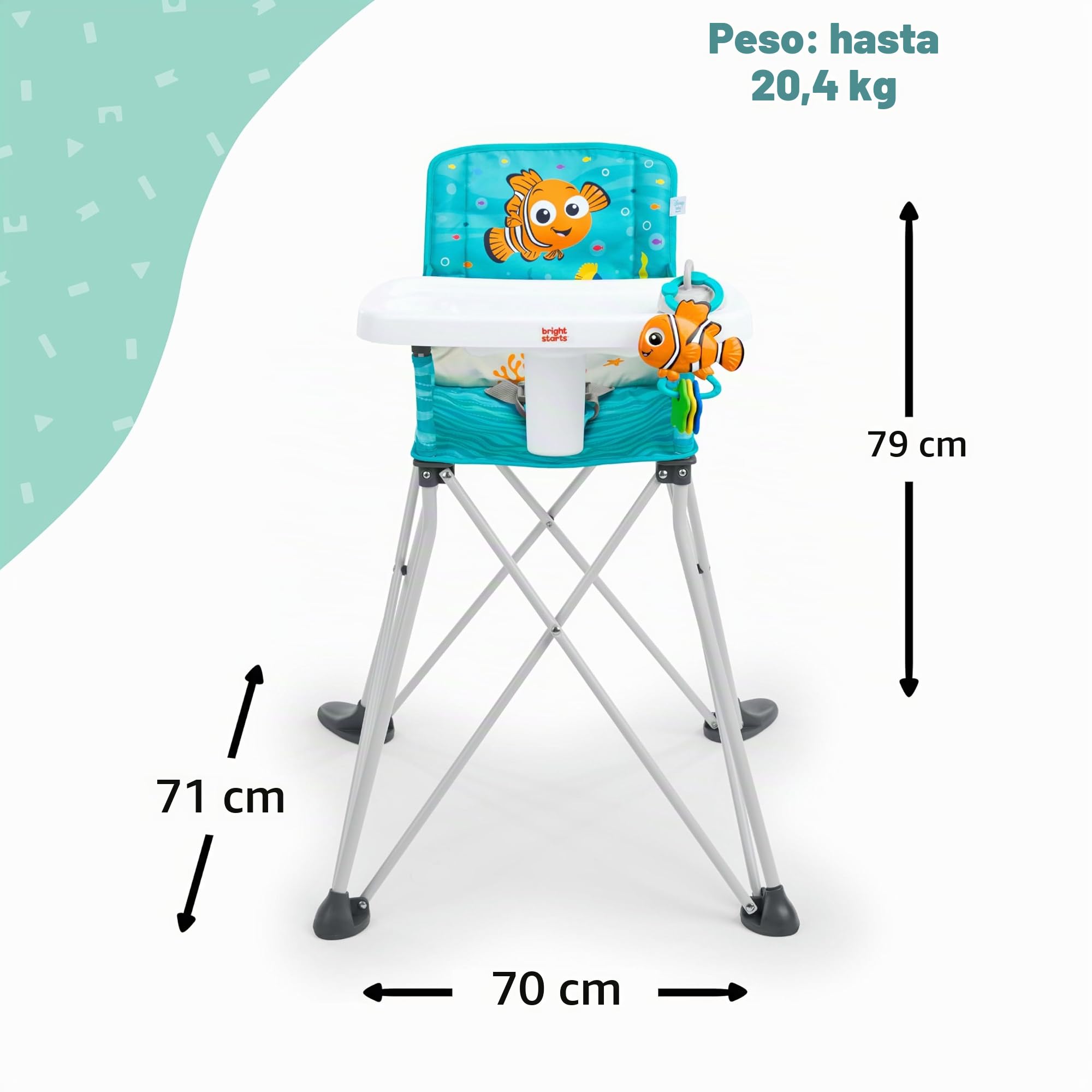 Bright Starts, Trona Portátil Pop ‘N Dine de Disney Baby Buscando a Nemo, Juguete con Ventosa, Plegado Compacto, Interior/Exterior, Desde 6 Meses Hasta 20 kg