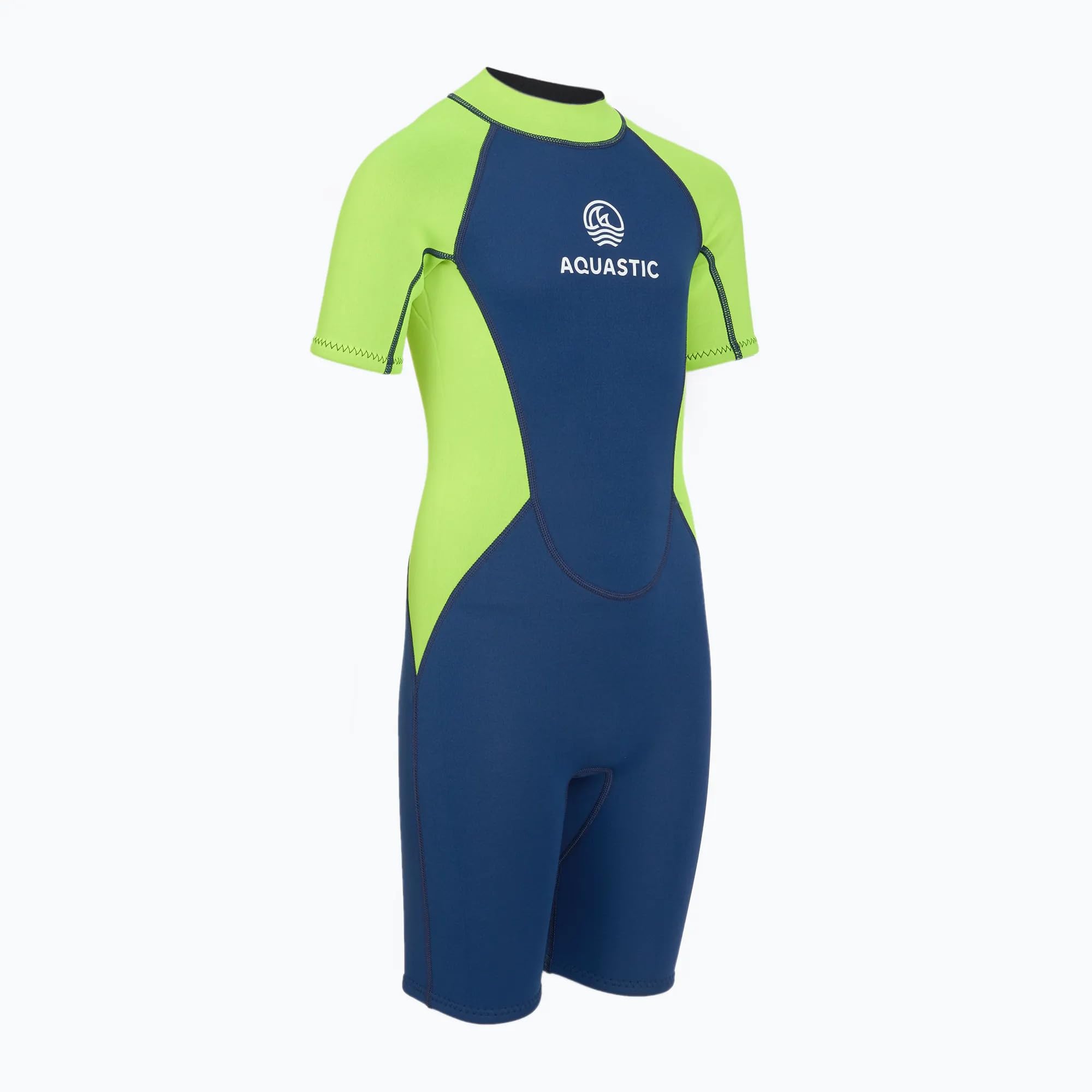AQUASTIC Wavey JRG Traje de Neopreno de 2 mm para niños, de Manga Corta, con Cremallera Trasera, Aislamiento térmico, para natación, Sup y Snorkel, para niños y niñas, Azul Marino