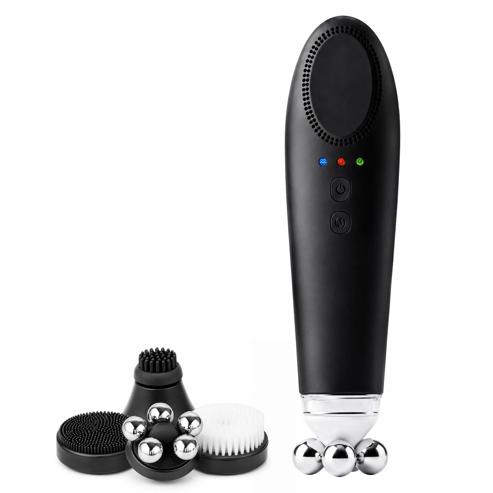 Vinvi Dermaglow Gesichtspflegegerät, 4-in-1 Beauty Tool mit Wärme, Mikrovibration, Massage- und Reinigungsaufsätzen, Porenreiniger und Gesichtsmassagegerät für Zuhause (Schwarz)
