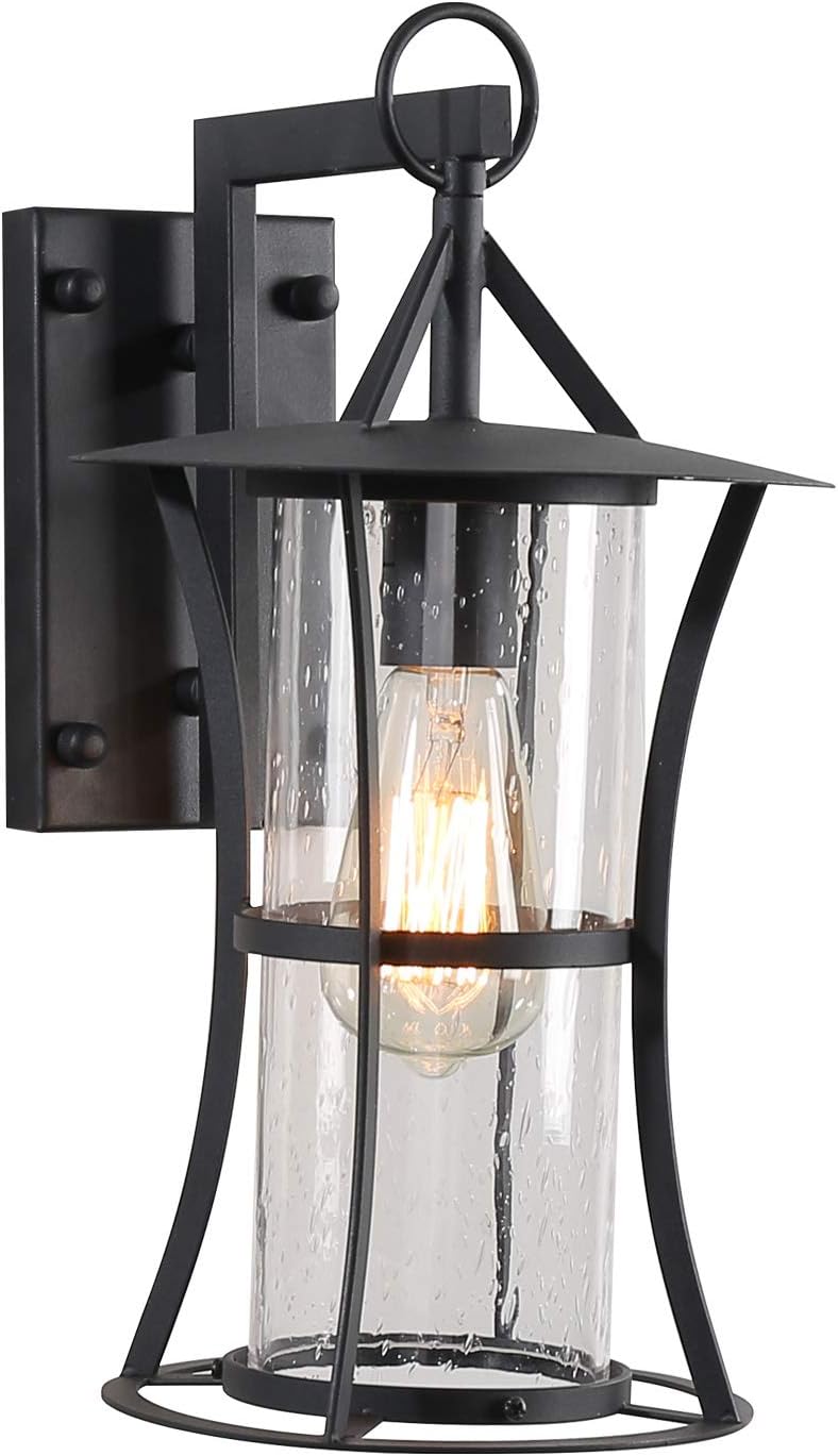 Tewei Outdoor Wall Light Fixture,Matte Black Exterior Light Fixture Wall Mount,Iron Outdoor Wall Lamp with Seeded Glass,Waterproof Wall Sconces Set of Two,Outside Wall Lantern for Patio,Porch Tewei Outdoor Wall Light Fixture,Matte Black Exterior Light Fixture Wall Mount,Iron Outdoor Wall Lamp with Seeded Glass,Waterproof Wall Sconces Set of Two,Outside Wall Lantern for Patio,Porch