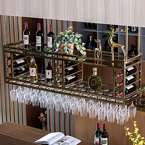 Wine Rack Ceiling Decoration Shelf, Hanging Wine Glass Rack, Adjustable Ceiling Bar Wine Glass Rack, Industrial Hanging Wine Rack with Glass Holder and Shelf, Bar Accessories, Glass Display