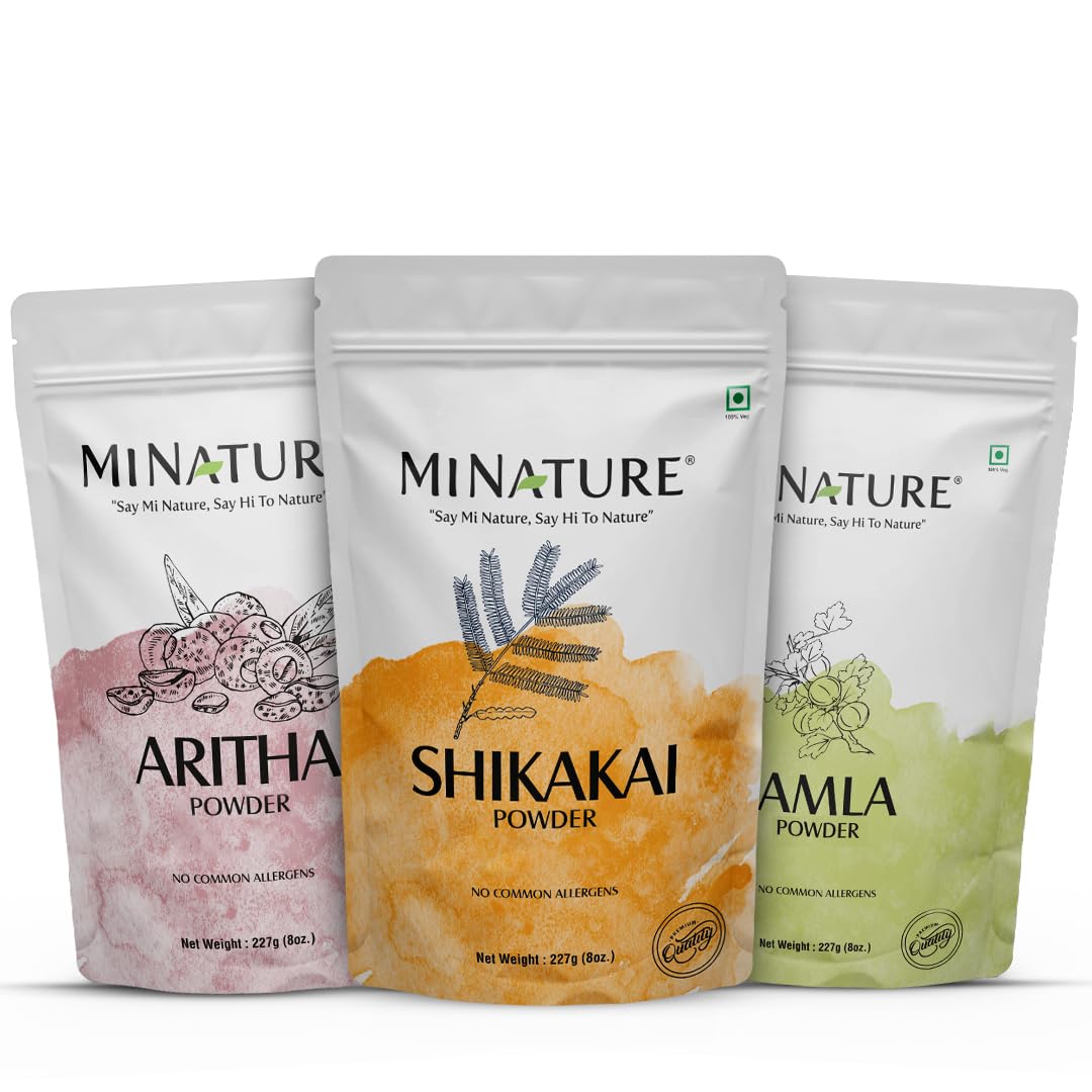 mi nature Combo of Amla, Aritha and Shikakai Powder| For Natural Beautiful Hair| Hair Pack for Hair Growth, Conditioning, Smooth, and Shinny, & All types of Hair| 227 grams Each (227g * 3)-image-44