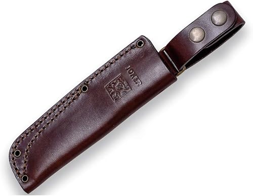 Miniatura 4 de Joker Cuchillo de caza Trampero S CN124, mango de madera de nogal, hoja de 3.94 pulgadas en acero Sandvik 14C28N, funda de cuero marrón, herramienta