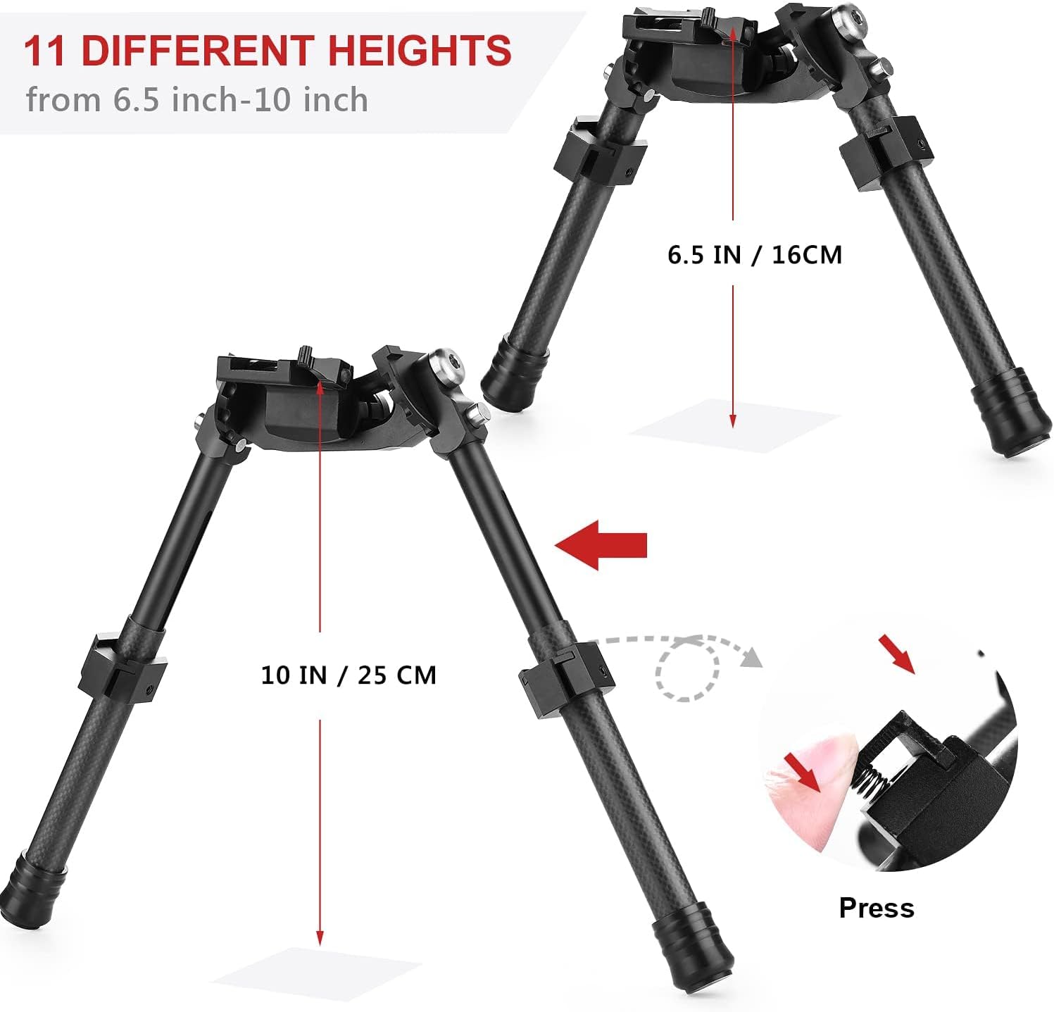 Tactical Adjustable V10 Carbon Fiber Rifle Bipod with QD Picatinny/Weaver Rail Mount Base