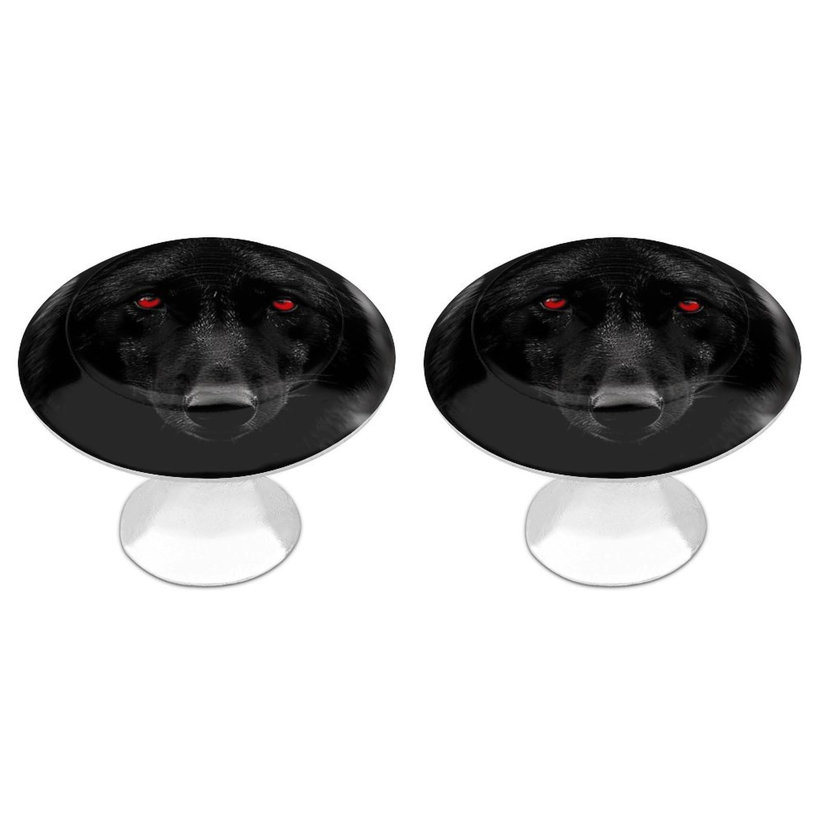 Fekiloot Style Black Red Eyed Wolf Cabinet Knobs Simple Drawer Handles Aluminum Alloy Kitchen Pulls Round Cabinet Door Knobs With Screw Door Hardware For Dresser Cabinets 2 Pack