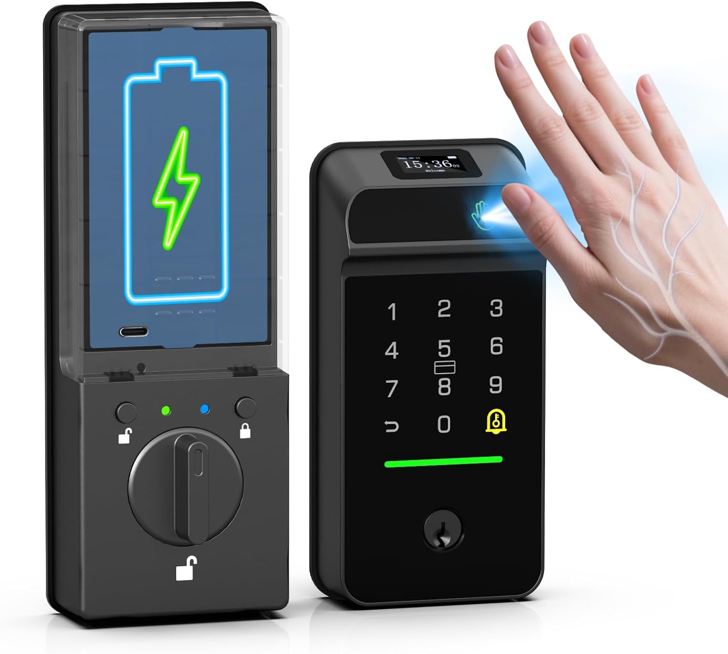 eLinkSmart Palm Vein Smart Door Lock Built-in WiFi, 6 in 1 Keyless Entry Door Lock with App Remote Alexa Control Auto Lock Rechargeable Battery, Waterproof Front Door Deadbolt No hub No Drilling