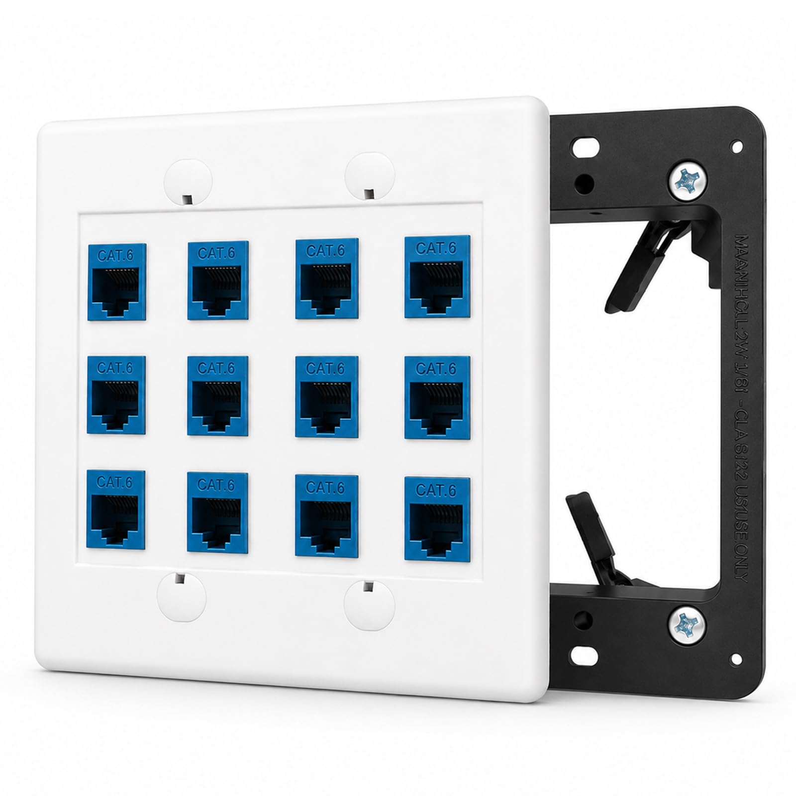 Plaque de prise murale Ethernet 12 ports Cat6 Jack RJ45 Keystone femelle vers femelle Câbles réseau Coupleur en ligne Connecteur avec montage basse tension 2 Gang Bleu