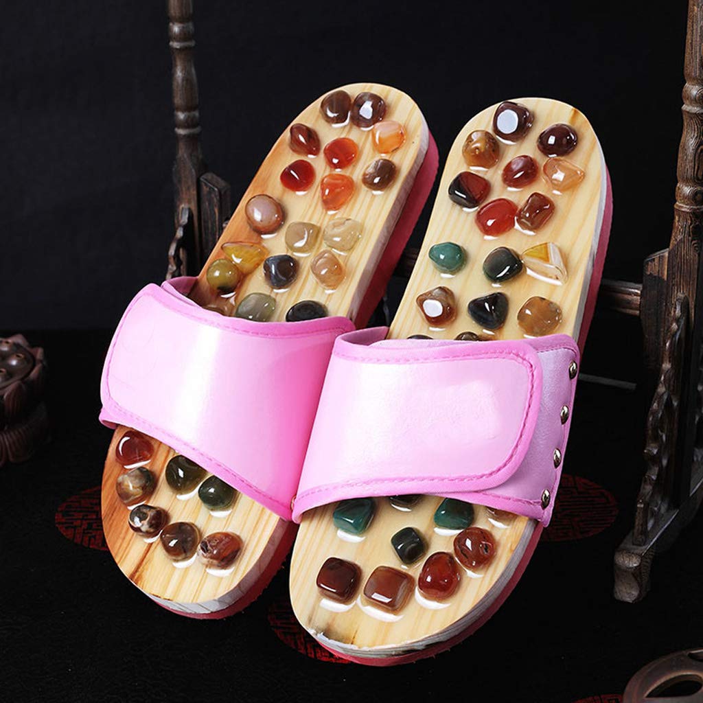 Massage Hausschuhe Schuhe Akupressur Fußmassagegerät Jadestein Akupunkt Reflexologie Sandalen Selbst verstellbares Design für Frauen