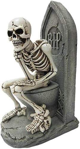 Pacific Trading - Figura de resina con diseño de esqueleto para inodoro, diseño de piedra y hueso pintados a mano