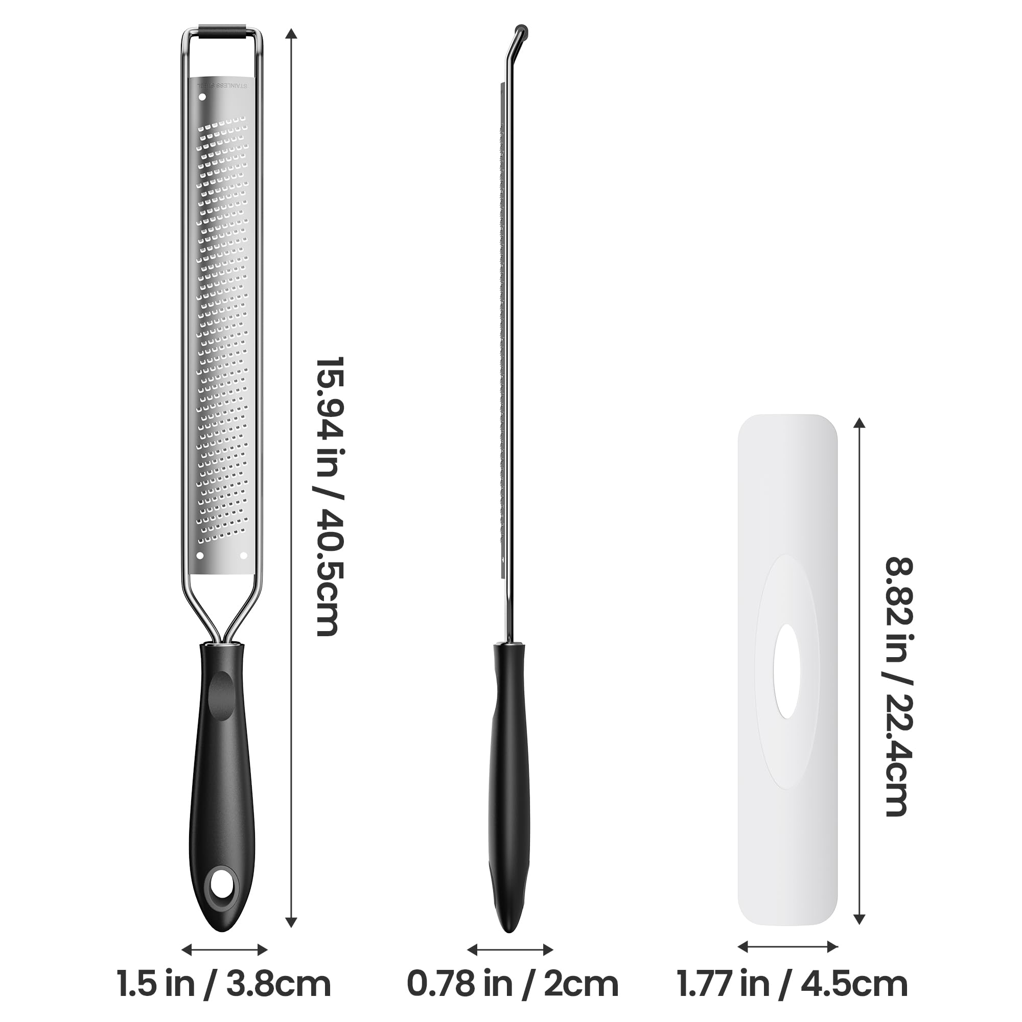 Lemon Zester,Stainless Steel Cheese Grater with Non-Slip Comfort Grip,Black