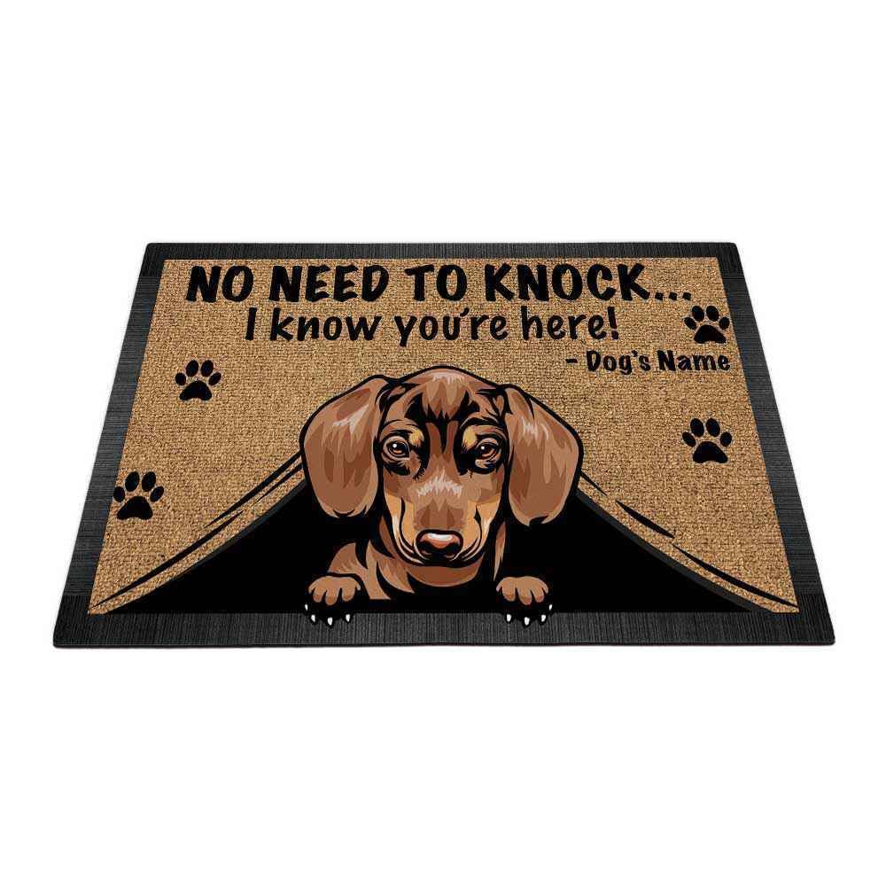 MALIHONG Personalized Doormat Cute Peeking Dog Dachshund No Need to Knock I Konw You're Here 23.6 x 15.7 Inch