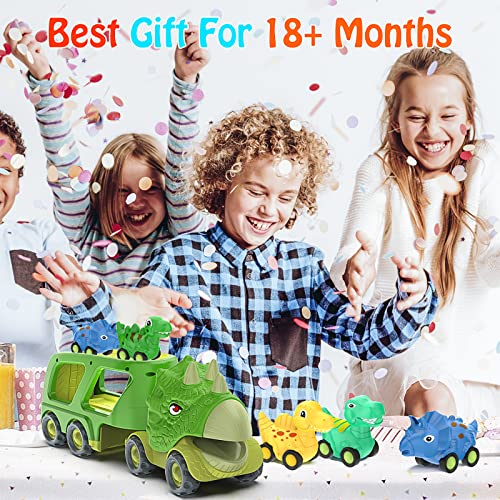 Car Toy For 2 3 4 5 Years Old Boys, Dinosaur Transport Carrier Truck With 4 Pack Small Pull Back Dino Car, Friction Power Vehicle Christmas Birthday Gift For 18M+ Kids Toddler #TOP6