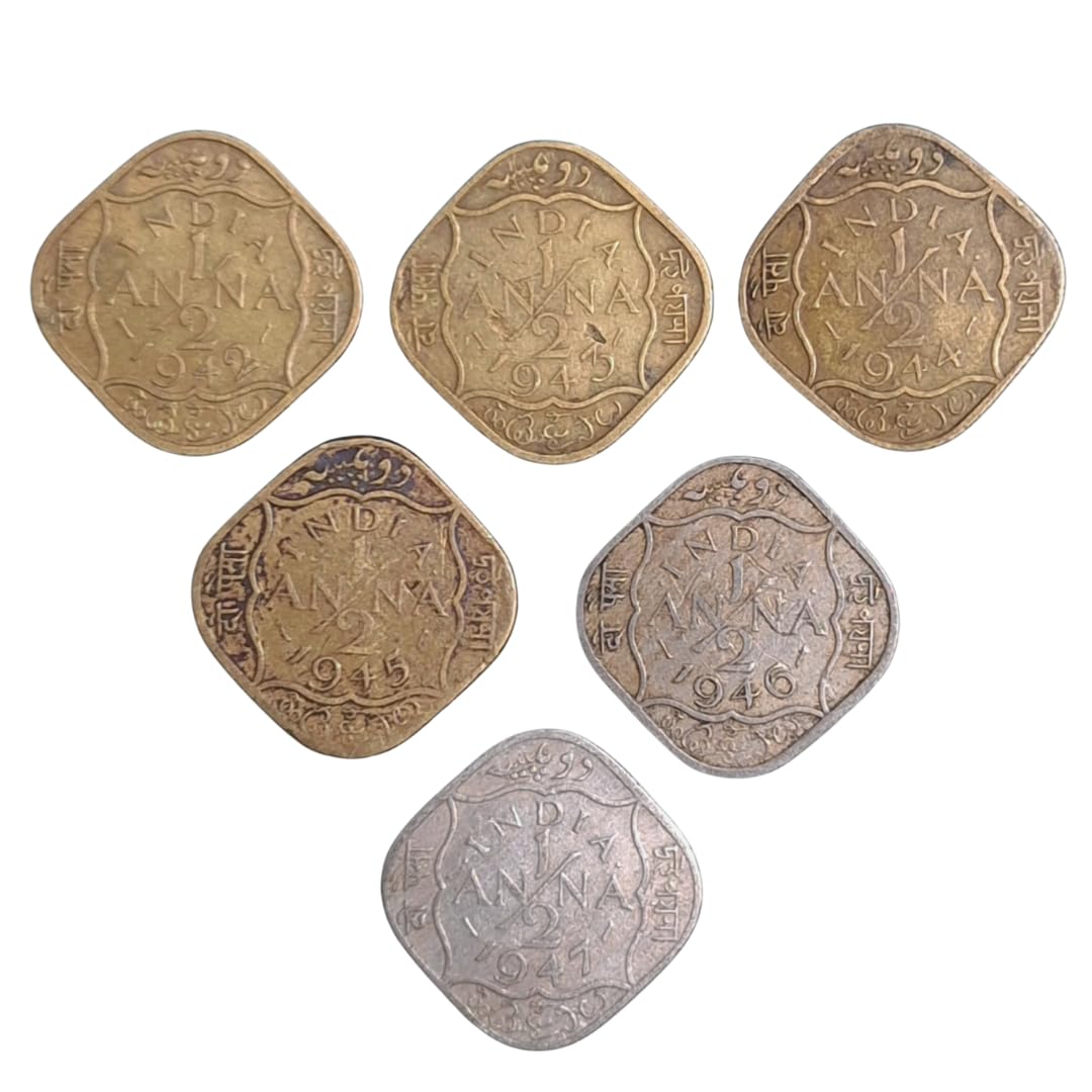 ShubhCoins Full Set of Half Anna, George VI British India, 6 Coins Series |1942-47|, Very Rare Old Coins Set, Very Fine Condition- Best for Kids Coin Collection Above 5 Years-image-40