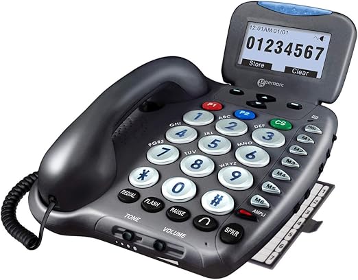 Ampli550 - Big Button Landline Telephone - Ultra Loud Corded Phone -Talking Caller ID, Talking Keys - Backlit LCD Display Screen - Hearing Aid Compatible