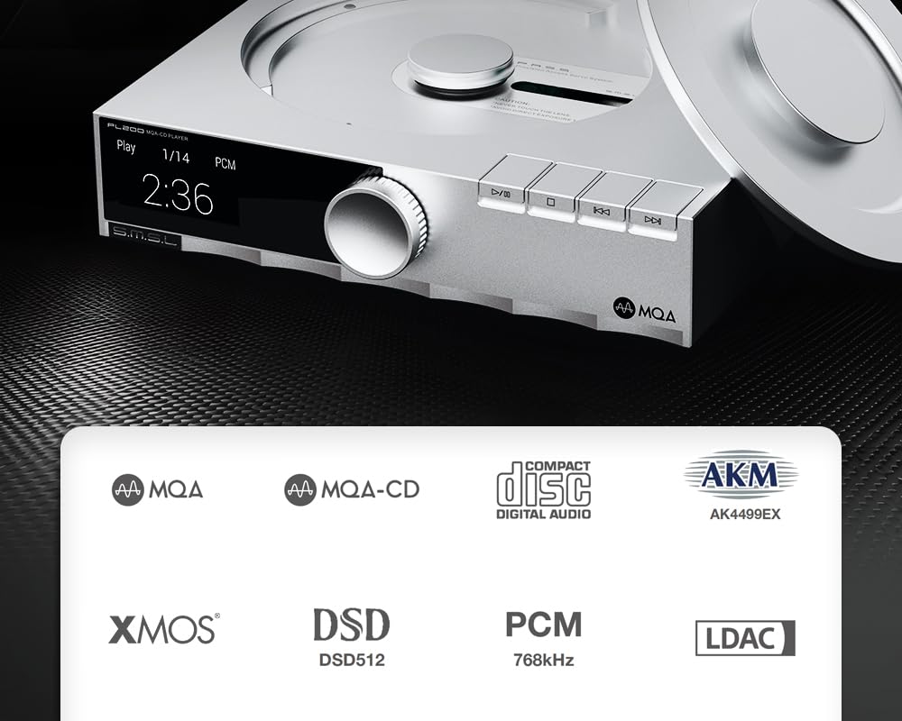 S.M.S.L PL200 Vibrationsfester kompakter MQA-CD Multifunktionsspieler USB DAC Multi-Eingang | USB/Bluetooth/CD | Multi-Ausgang | RCA/XLR/Kopfhörer gehärtetes Glas Display voll funktionsfähig