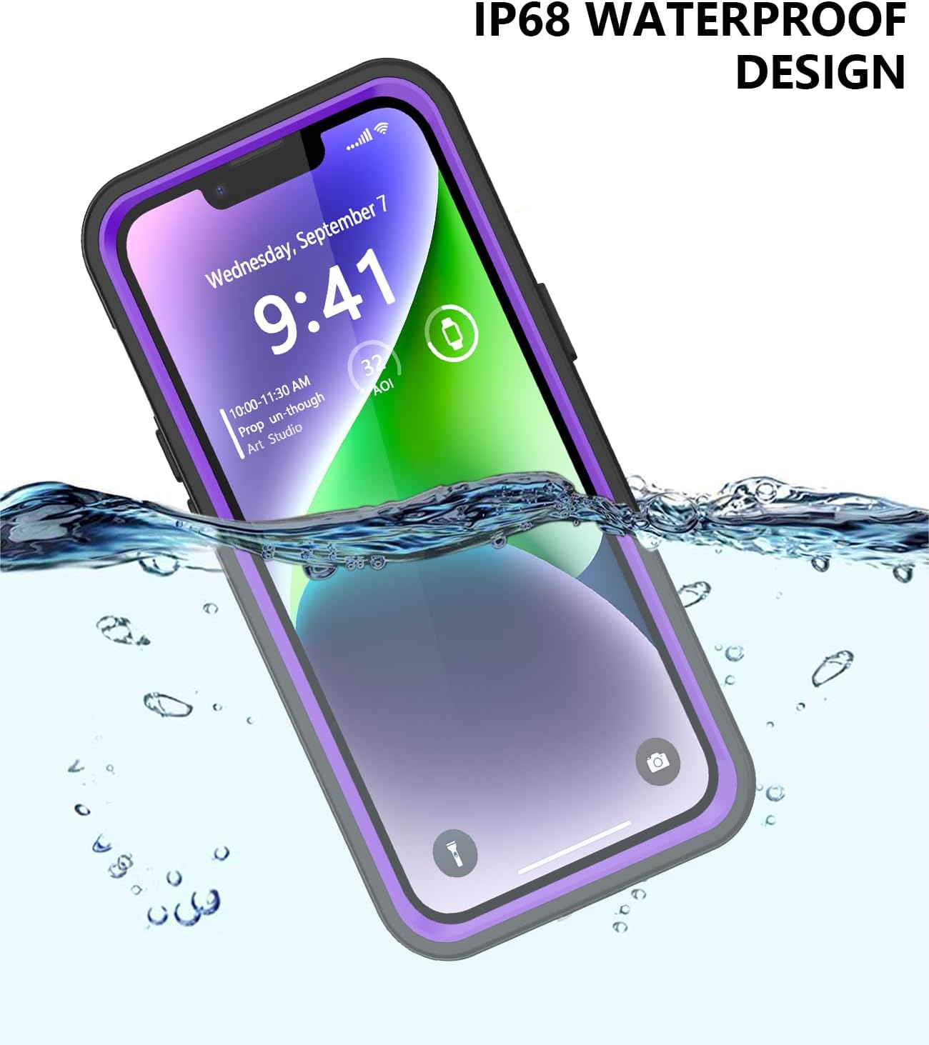 for iPhone 14 Waterproof Case with Built-in Screen Protector, Shockproof Dustproof Full Body Protective IP68 Waterproof Phone Case for iPhone 14 6.1 inch (Purple) - Image 3