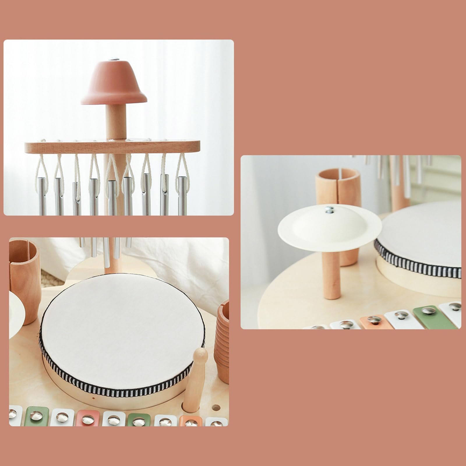 Hölzernes Kindertrommel und Xylophon Musikspielzeugset für kreatives Spielen, Geburtstagsgeschenk, pädagogisches Baby Musical für Babys