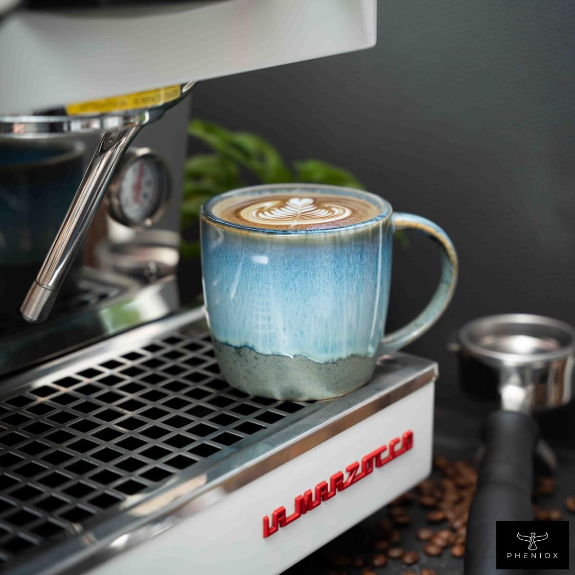 Pheniox Cappucino zestaw filiżanek Ocean, 2 x 350 ml, kamionka, z uchwytem, nadają się do mycia w zmywarce i używania w kuchence mikrofalowej, pudełko prezentowe