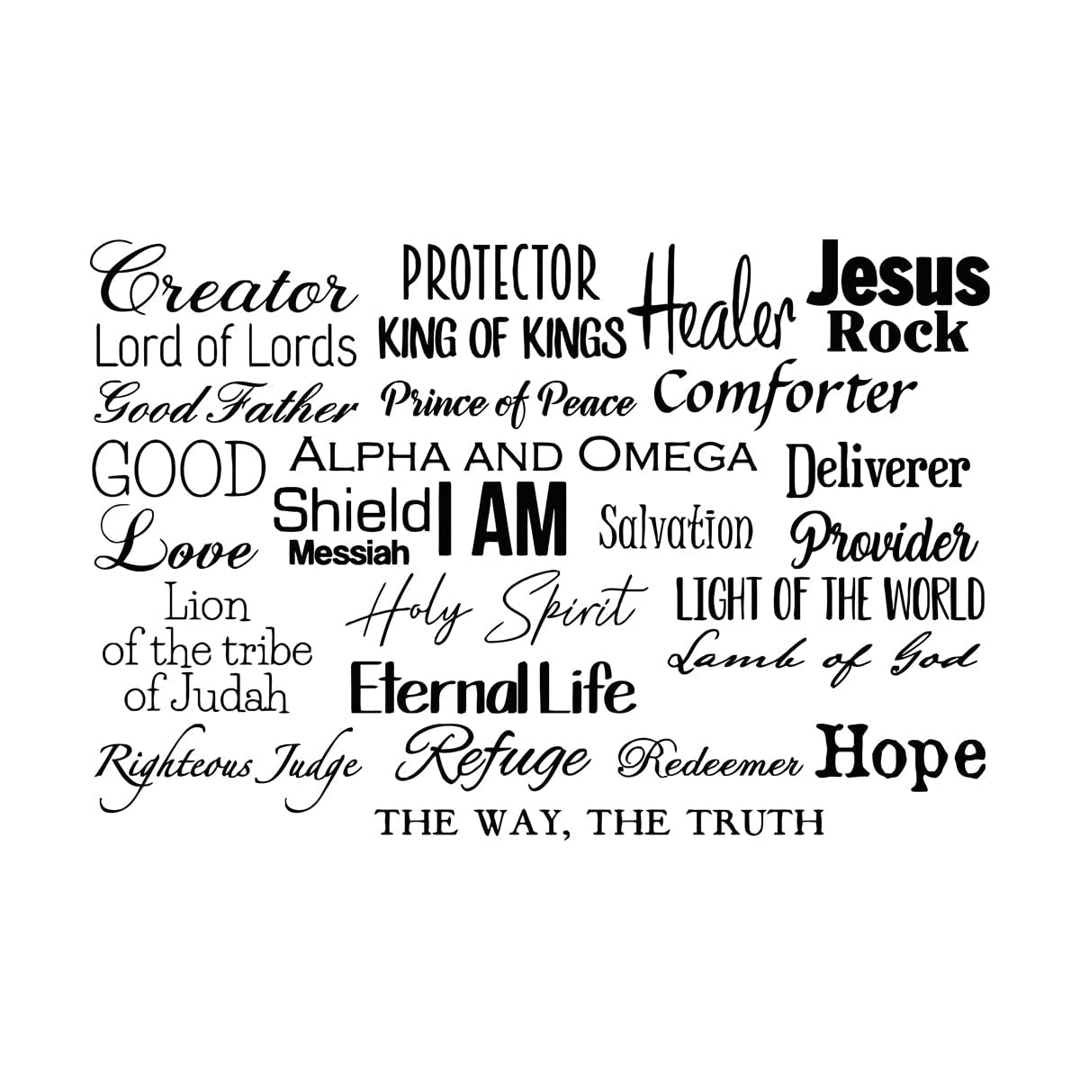 Lzhouting Wall Stickers 3216 Christian Names Of God Jesus Wall Decal And He Shall Be Called - I Am Bible Verse Words Of God Wall Sticker Small - 38X56cm